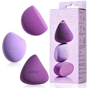Jessup Makeup Spons Set 3 Stuks Make-upspons voor Foundation, Concealer, Contour,Blush,Paars SP017