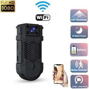 Draagbare DV-camera 1080P HD Mini Body Camera 1080P 180 ° Draaibare Opname Camcorder Nachtzicht Sport Nanny Beveiliging Bewakingscamera's(With 128GB TF Card)