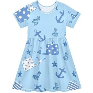 LI ZHI XIN Meisjes Jurk Kinderen Zomer Korte Mouw Ronde Hals Casual Jurken voor Leeftijd 2-8 Oceaan Walvis Patroon, Meerkleurig, 2 jaar