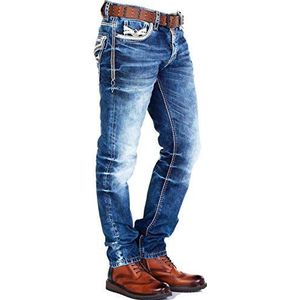 Cipo & Baxx Heren Jeans Broek Straight Fit Denim Five Pocket Jeans Contrasterende naden, blauw, 33