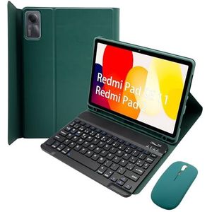 Toetsenbordcase Voor Xiaomi Redmi Pad SE 11 Inch 2023, Slanke PU -Standaarddeksel Met Magnetisch Afneembaar Draadloos Toetsenbord, Tabletmuis,Deep green