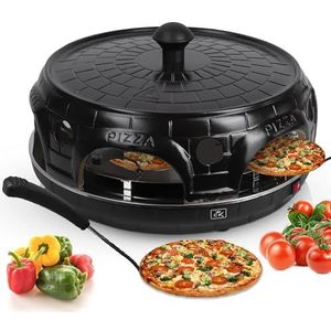 CuisineKing Pizza Oven Black Edition - 6 Personen - Handgemaakte Terracotta Koepel - RVS bakplaat 1100 Watt - Pizzaovens - Incl. 6 Spatels en deegvorm
