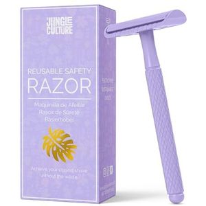 Jungle Culture® Scheermes voor dames, incl. 10 messen, nat scheerapparaat voor vrouwen in paars, afzonderlijke messen, metalen scheermes voor lichaam en gezicht met eBook scheermesje • Safety Razor