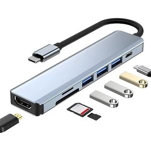 Retoo USB C Hub 7-in-1 poort PD100W, 3 USB A gegevenspoorten, Power Delivery, 4K HDMI, SD-kaartlezer, plug & play, USB C docking-adapter, USB C docking station, multiportadapter, meervoudige stekker