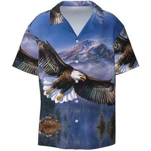 Flying Eagle Print Heren Overhemden Atletische Slim Fit Korte Mouw Casual Business Button Down Shirt, Zwart, S