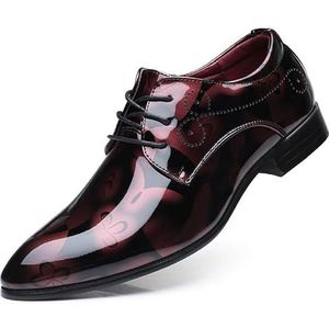Oxford nette schoenen for heren Veters Puntige neus Veganistisch leer Bloemen reliëf Antislip Blokhak Lage bovenkant Antislip Antislip Zakelijk (Color : Red, Size : 39 EU)