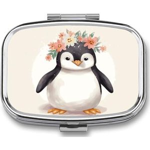 Pinguïn Dragen Bloemen Pillendoos Pil Case Leuke Pil Organizer Pil Houder Geneeskunde Pil Organizer Pil Container Dagelijkse Pil Organizer Kleine Pillendoos Pil Case voor Portemonnee Pocket