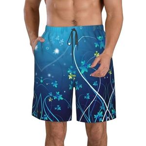 Kleurrijke Spray Patroon Print Heren Zwemmen Shorts Trunks Mannen Sneldrogende Ademend Strand Surfen Zwembroek met Zakken, Blauwe Mini Bloem Swirl, XL