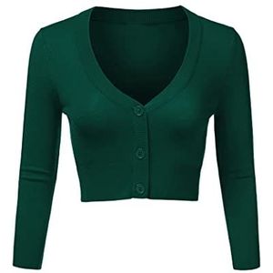 NC Gebreide bolero voor dames, met lange mouwen, elegante V-hals, cardigan, kort open gebreid vest, top met knoop, groen, M