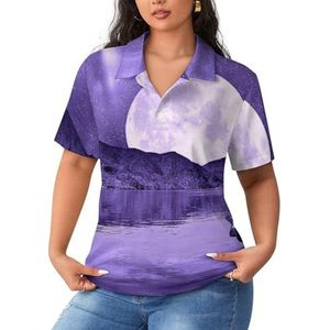 Paarse Supermoon Dames Poloshirts met korte mouwen Casual T-shirts met kraag Golf Shirts Sport Blouses Tops XL