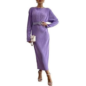 jurken voor dames Plisse jurk met verlaagde schouderriem (Color : Violet Purple, Size : Small)