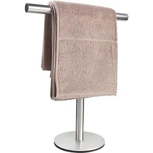 Badkamer Handdoekhouder Stand, T-vorm Handdoekhouder Stand Roestvrij staal voor badkamer, keuken of ijdelheid aanrecht (zilver)