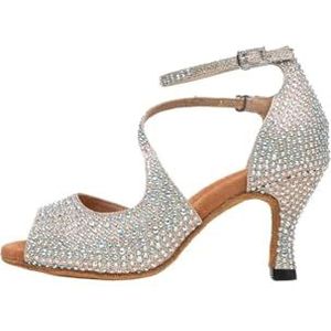 UBOHUZ Latin Dance Schoenen Sprankelende Steentjes Zachte Zolen Professionele Vierkante Cha-cha Salsa Rumba Voor Praktijk, Gouden Hak 9cm, 43 EU