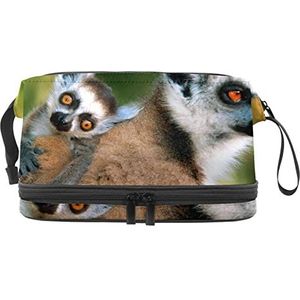Grote capaciteit reizen cosmetische tas,Dier Mon Baby Herpestes,Make-up tas,Waterdichte make-up tas Organizer, Meerkleurig, 27x15x14 cm/10.6x5.9x5.5 in