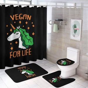Vegan Eenhoorn 4 Stks Badkamer Sets met Douchegordijn Toilet Deksel Cover En Tapijten
