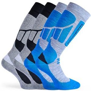 Basic Treasure Set van 2 skisokken voor heren en dames, warme en lange skisokken, skisokken, extra sterke bekleding, skisokken voor heren en dames, zwart/blauw, 39-42 EU