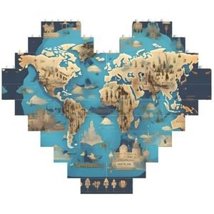 Wereldkaart Geografie Legpuzzel - Hartvormige Bouwstenen Puzzel-Leuk En Stressverlichtend Puzzel Spel