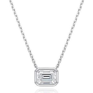 Kettingen voor vrouwen, 6 * 8 mm 2ct Emerald Cut Moissanite hanger diamant met 100% s925 zilveren kettingen for dames (Color : White gold color_Onesize)