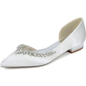 KYEGLO Satijnen Platte Damesschoenen Met Gesloten Neus - Puntige Instapschoenen Voor Bruidsmeisjes Met Strass-Steentjes Voor Feestjes, Bruiloften En Cadeaus Voor Vrouwen,ivoor,36 EU
