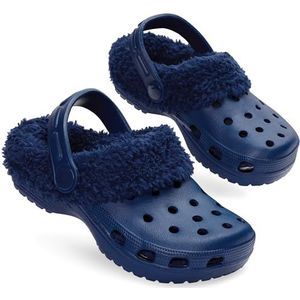 CityComfort Winterklompen met sherpa-voering, pantoffels voor meisjes en jongeren, pantoffels voor kinderen, afneembare bedels, cadeaus voor kinderen, Donkerblauw, 31 EU