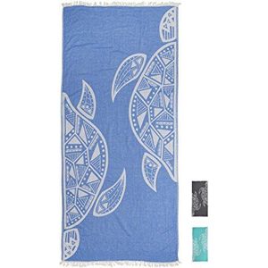 ZusenZomer Hamamdoek Fouta XXL - Extra groot Lichtgewicht Handdoek Hammam Strandlaken Badhanddoek Saunadoek Hamman Doek - 100% Katoen tweezijdig - Dames / Heren - Hoogwaardige Fairtrade Hamamdoeken (Blauw, Turtle - 95 x 200 cm)