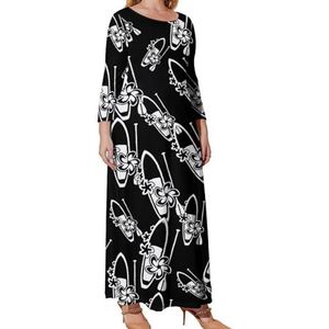 Bloemen Paddle Surf Board Grafische Plus Size Jurk Voor Vrouwen Casual Lange Mouwen Maxi Jurken