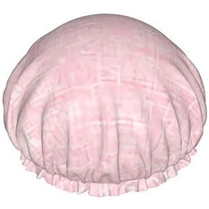 Douchemuts Baby Pink Linnen Tweed Textuur Herbruikbare Badmuts Elastische Badmuts Zacht Waterdicht Voor Haarcaps van Alle Haar Lengtes