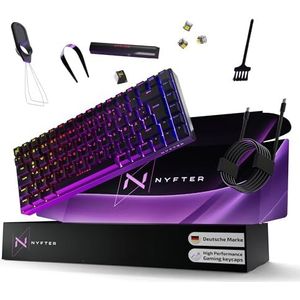 Nyfter - 75% gaming-toetsenbord - dubbele demping, PRE-LUBED Gateron gele schakelaars, hot swappable, 100% RGB-verlichting, ISO DE lay-out NYFBOARD GEN2 gaming toetsenbord
