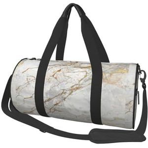 Wit Grijs Zilver Parelmoer Gouden Borstel Marmer, Grote Capaciteit Reizen Plunjezak Ronde Handtas Sport Reistas Tote Bag Fitness Bag, zoals afgebeeld, Eén maat