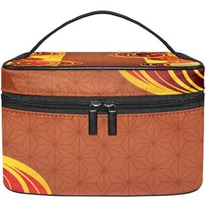 Skull Island Schatkaart Make-up Tas voor Vrouwen Meisjes Cosmetische Tassen met Handvat Reizen Make-up Organizer Tas, Japans traditioneel patroon, 8.9x5.9x5.4 Inches, Make-up zakje