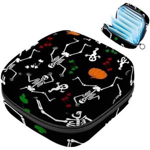MUOOUM Halloween Skelet Pompoen Maandverband Opbergtas Menstruatie Pad Tas Draagbare Menstruatie Cup Pouch met Rits voor Tiener Meisjes Vrouwen Dames