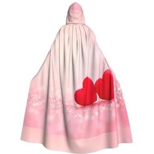 Womens Mens volledige lengte carnaval cape met capuchon cosplay kostuums mantel, 190 cm rood hart roze glitter