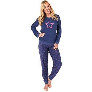 Dames badstof pyjama lange mouwen pyjama met manchetten en sterren look - 291 201 13 942, blauw, 36/38