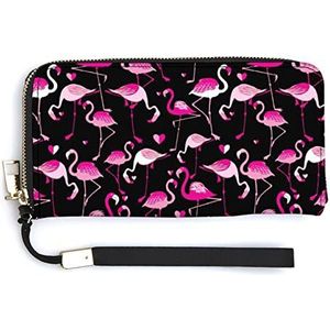 Roze Flamingos Womens Portemonnee Lederen Lange Clutch Portemonnee Grote Capaciteit Card Organizer met Polsband