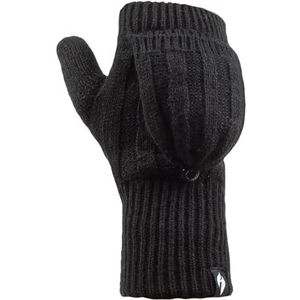 HEAT HOLDERS Handschoenen voor dames, converteerbare thermische vingerloze kabelgebreide handschoenen, 2.3 TOG (zwart), Zwart, Eén maat