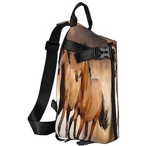 Sling Rugzak Borsttas Leuke Puppy Grappige Anti-Diefstal Crossbody Schoudertas Dagrugzak Outdoor Sport Reizen Wandelen voor Mannen Vrouwen, Paarden, Crossbody Backpack