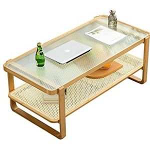 Koffietafels Glazen bank bijzettafel, rattan ambachtelijke Japanse woonkamer bijzettafel, zijkant, beweegbare kleine salontafel, kleine tafel, plank (Size : 115cm*53.3cm*45cm)