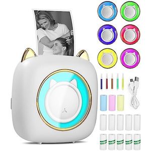 Mini-printer,thermo-fotoprinter,Fotoprinter voor smartphone met 13 rollen printerpapier,draadloze thermische printer compatibel met Android, iOS,voor dagboek,reizen(gekleurd)