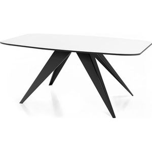 WFL GROUP Eettafel Foster in industriële stijl, rechthoekige tafel, uittrekbaar van 180 cm tot 220 cm, gepoedercoate zwarte metalen poten, 180 x 90 cm (wit, 180 x 90 cm)