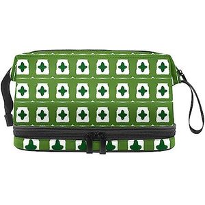 Groene geruite patroon dubbellaagse make-up tas voor vrouwen en meisjes, grote cosmetische tassen reizen toilettas, cosmetische case make-up organizer met draaggreep, Veelkleurig #12, 27x15x14 cm/10.6x5.9x5.5 in, Schoonheid Case