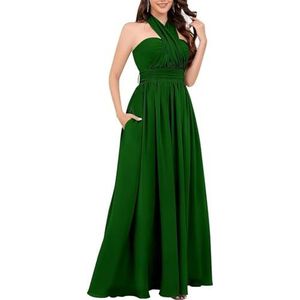 Halter bruidsmeisjes jurken voor vrouwen met zakken A-lijn chiffon lange formele avondjurk, Emerald Groen, 52 grote maten