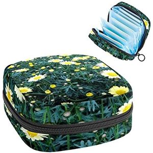 Opbergtas voor maandverband Pads, Menstruatie Cup Pouch, Periode Bag Organizer voor vrouwelijke Pads Tampons, Geel Daisy Blossom