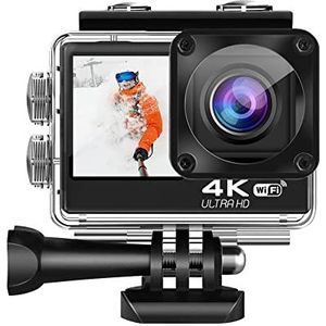 Actiecamera, Professioneel EIS Actiecamera 4K, 60FPS 2 4MP Wifi 2.0 '', dubbele touch Lcd Scherm waterdichte camera, 4x zoomvideo-recorder sportcamera's