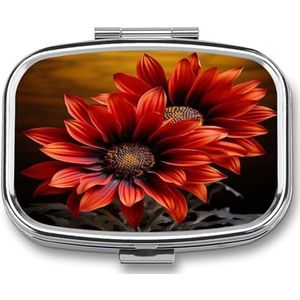 Pillendoos Rode Zonnebloem Gedrukt Rechthoek Geneeskunde Doos 2 Compartiment Geneeskunde Case voor Pocket Purse en Reizen