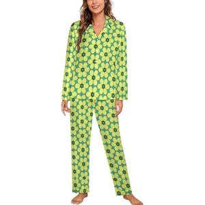 Gele Daisy Patroon Geometrische Lange Mouw Pyjama Sets Voor Vrouwen Klassieke Nachtkleding Nachtkleding Zachte Pjs Lounge Sets