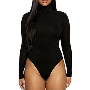 KOEMCY Body voor dames, lange mouwen, col, jumpsuit, elegant, smal, bodysuit, tops, shapewear, overall, trui, onderkleding, body, tops, vrije tijd, bodysuit, zwart, M