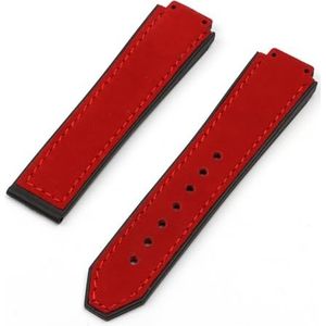 LQXHZ 15x21mm Bolle Crazy Horse Lederen Rubber Horlogeband Compatibel Met Hublot Horlogebandje 18mm Vlinder Gesp Vrouwen Horloge Accessoires (Color : Red strap, Size : No Buckle)