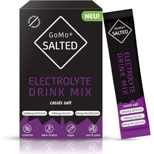 GoMo SALTED Hydration Aid, suikervrije, caloriearme elektrolyten, snellere wateropname en hydratatie, 30 porties met Zwitsers alpenzout, cassissmaak