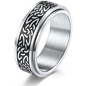 8Mm Breed Spinning Mode Keltische Knoop Ring, Scandinavië Titanium Staal Roterende Ring Viking Amulet Sieraden Voor Koppels Vrouwen Vrouwelijke Leuke Romantische Gift,Zilver,8