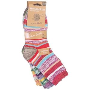 simaranda Wintersokken voor dames en kinderen, kleurrijke warme gemengde wollen sokken, Noorse kousen, knuffelzacht 206, 3 paar kleurrijk gemengd, 35-38 EU